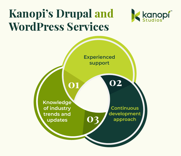Kanopi's Drupal and WordPress services (explained in the text below) 
