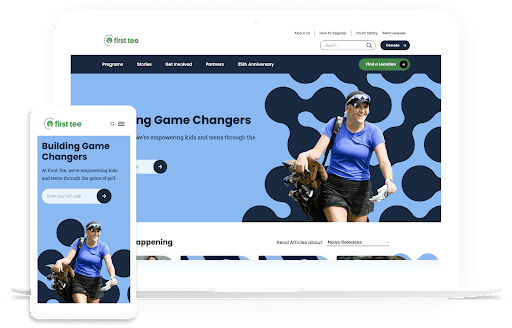 First Tee’s homepage, representing the results of a nonprofit website maintenance project they undertook with Kanopi’s help