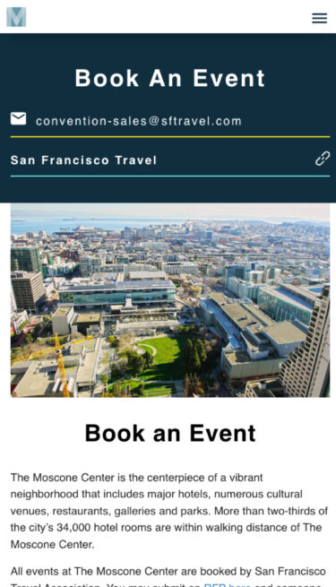Moscone mobile view for booking an event