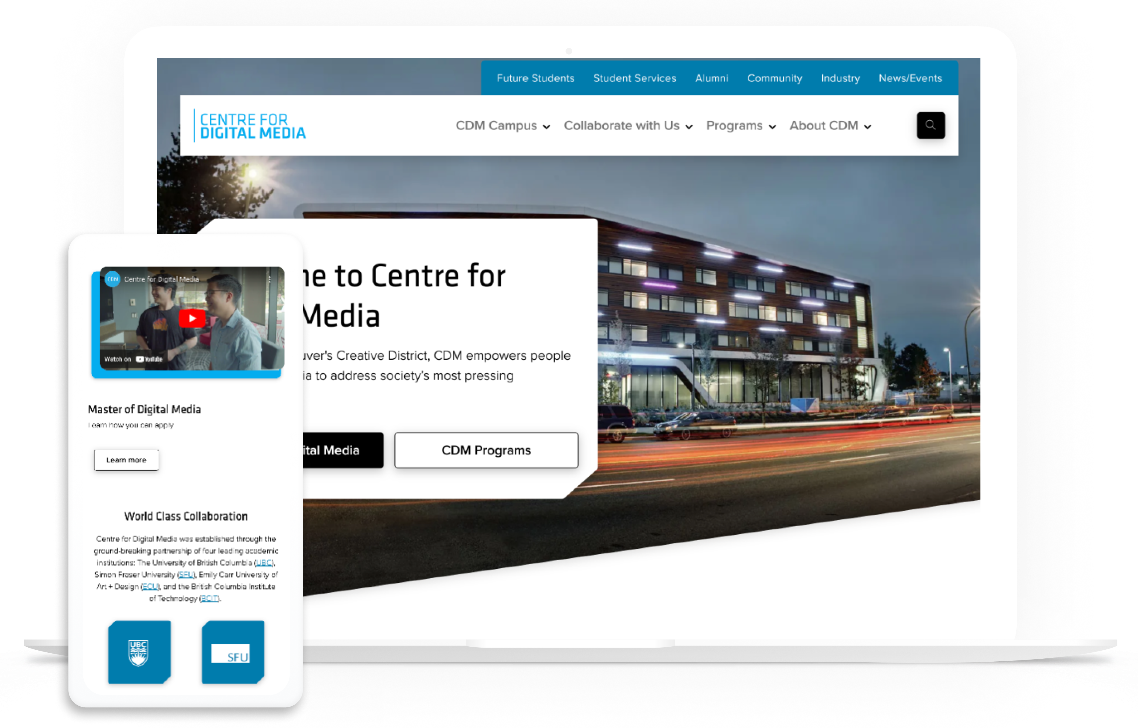 Centre for Digital media website on multiple devices