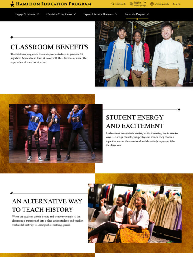 Hamilton website curated for educators