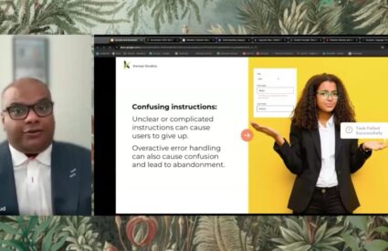 Cliff Persaud in the webinar software with one of his slide