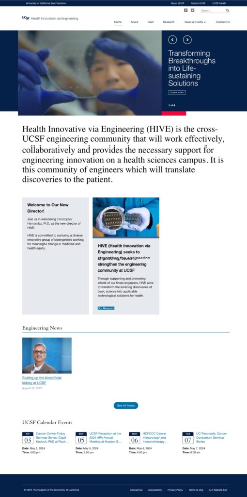 UCSF HIVE Homepage before Kanopi's upgrades