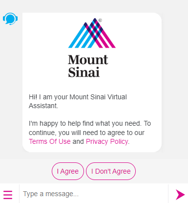 The chatbot on the Mount Sinai website