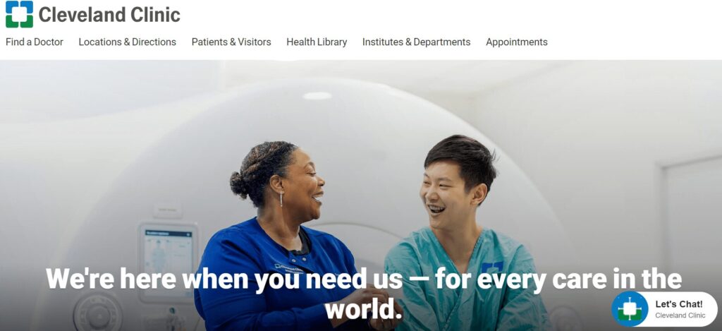 The homepage for the Cleveland Clinic, a top hospital website design example