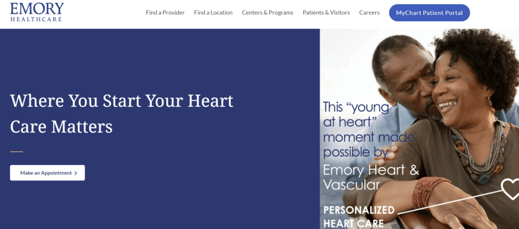 Homepage for Emory Healthcare, representing one of the best hospital website designs