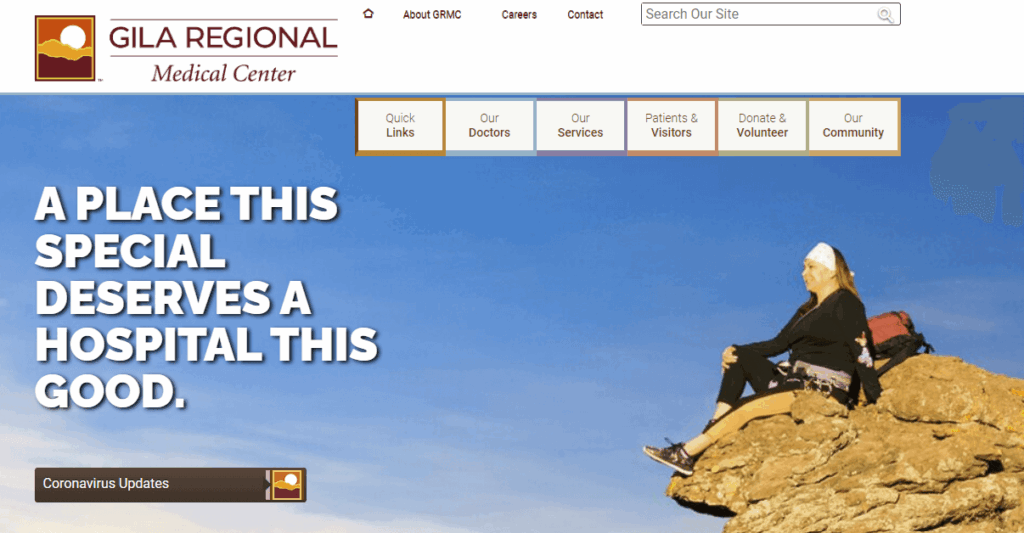 Homepage for Gila Regional Medical Center, a top hospital website design