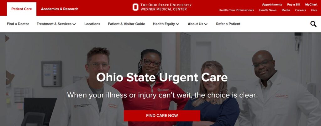 The homepage for The Ohio State University Wexner Medical Center website 