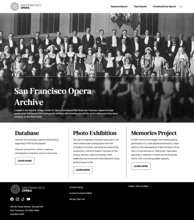 Home page for San Francisco Opera Performance Archive