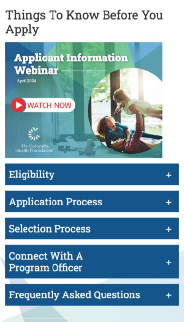 Colorado Health mobile page on applying
