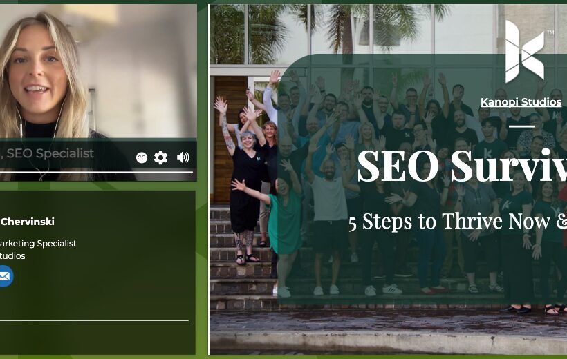 Lauren Chervinski in her webinar next to the title slide of her presentation