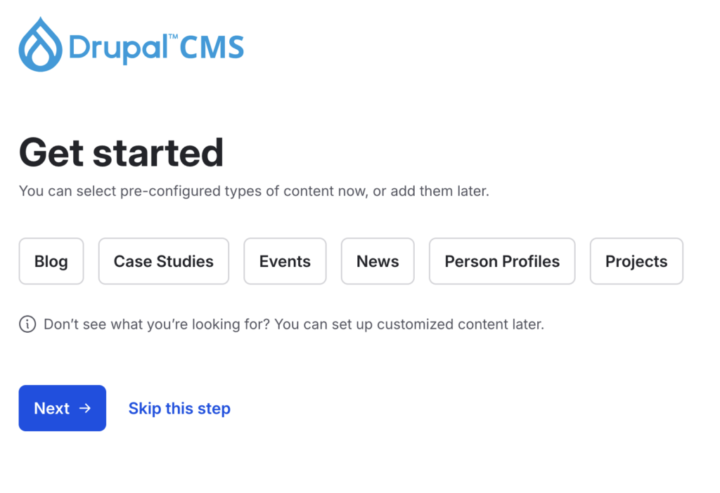 Content types in Drupal CMS