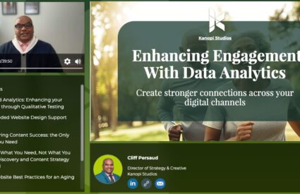 Kanopi's Cliff Persaud in the webinar with the title slide from his presentation.