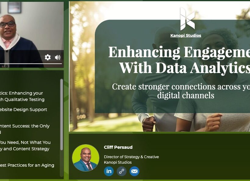 Kanopi's Cliff Persaud in the webinar with the title slide from his presentation.