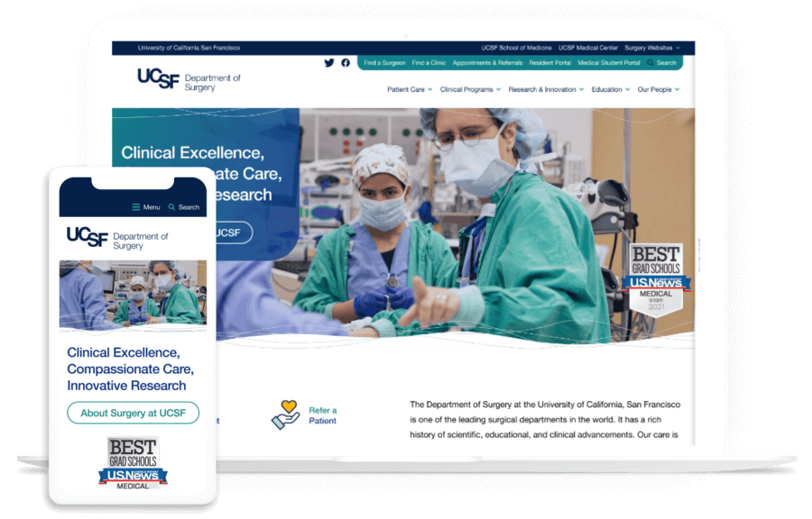 The desktop and mobile versions of the UCSF Department of Surgery website