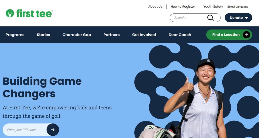 Screenshot of the First Tee homepage.