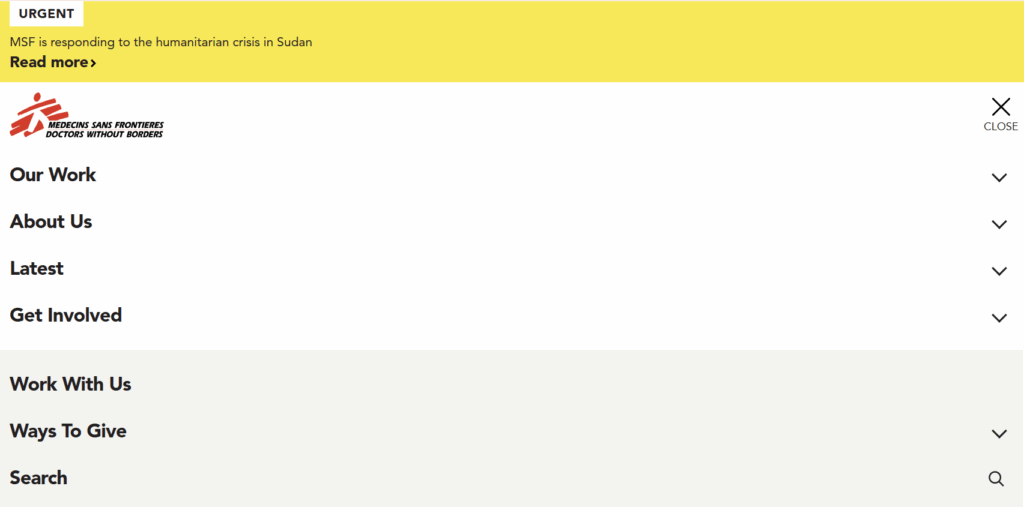 Screenshot of the Doctors Without Borders menu bar.