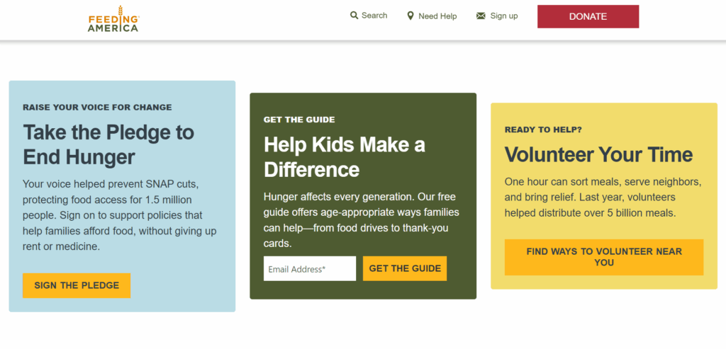 Screenshot of the Feeding America Take Action page
