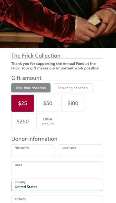 Mobile view of Frick Collection's donation form