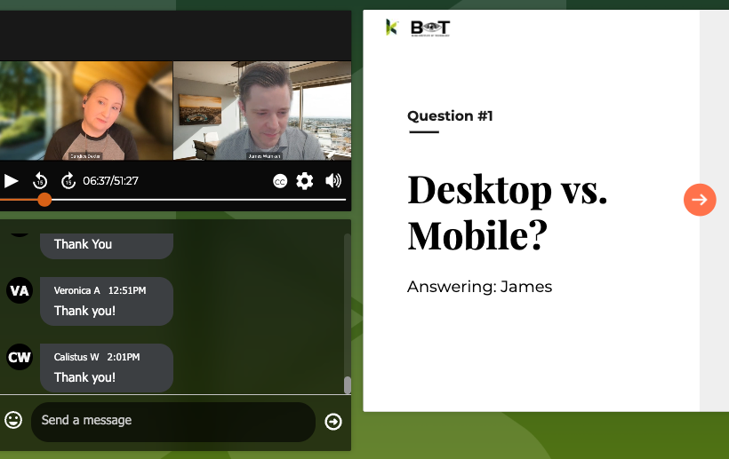 Candice Dexter from Kanopi and James Warnken from BIT on the webinar