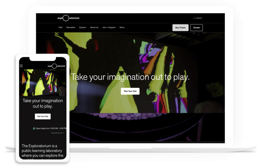 The Exploratorium homepage on a desktop and mobile device