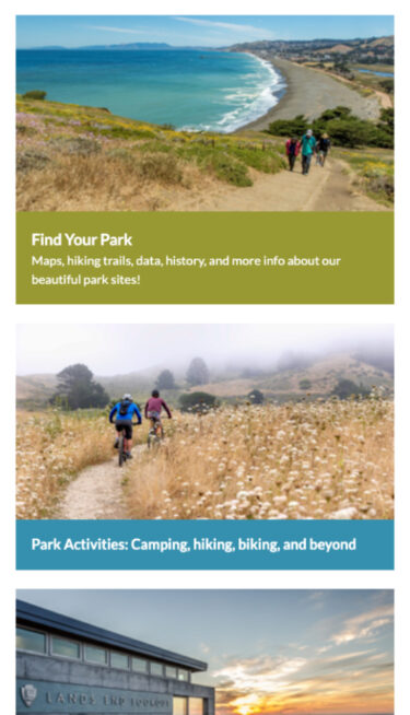 Parks Conservancy mobile view of news items