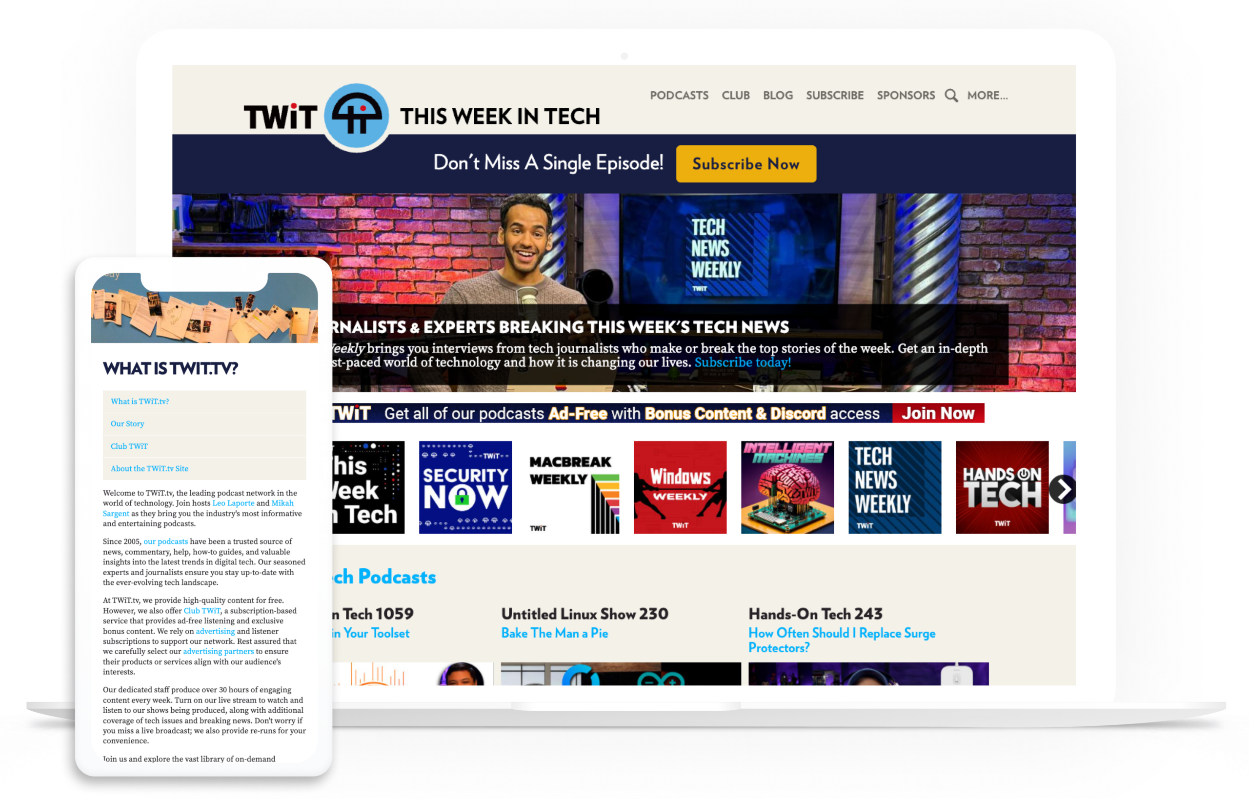 Twit.tv website on multiple devices