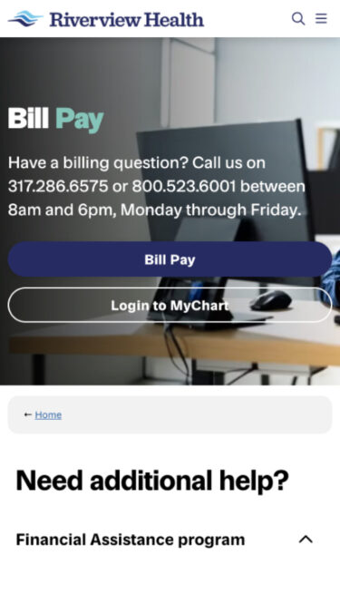 Riverview mobile view of the home page