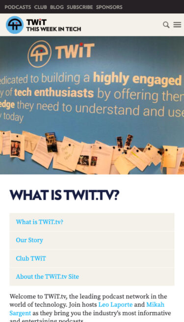 Mobile view on Twit.tv for the about us page