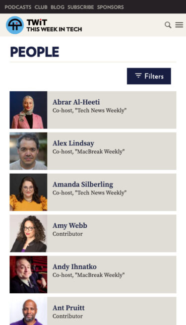 Mobile view on Twit.tv for their hosts