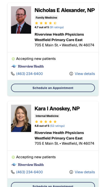 Riverview mobile view of doctors