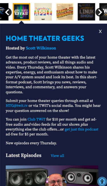 Mobile view on Twit.tv for their home theater podcast