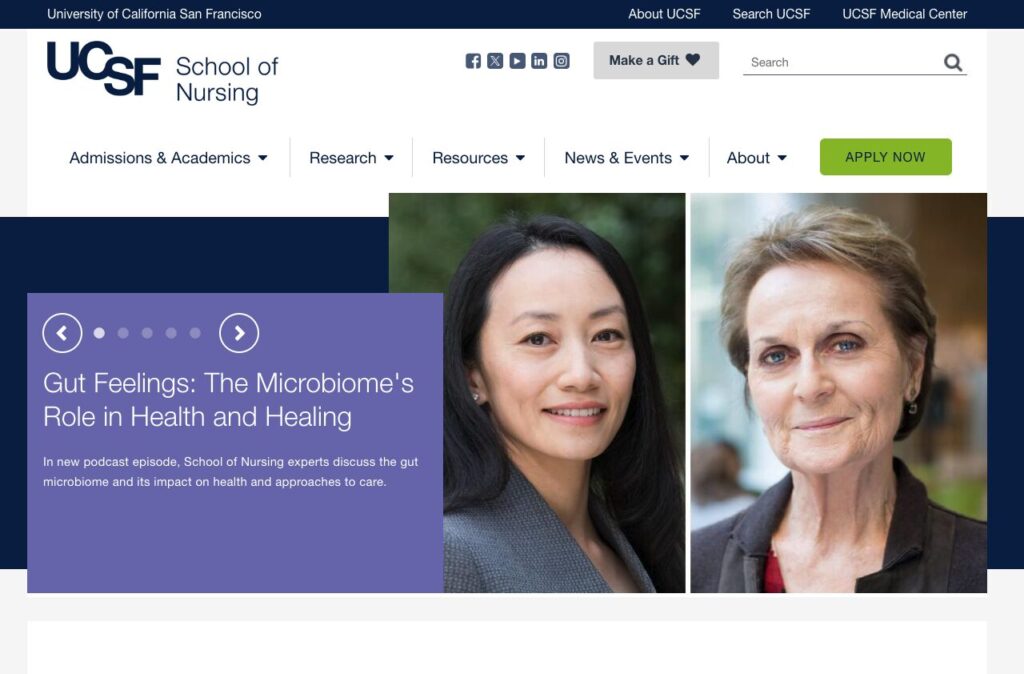 The UCSF Nursing website homepage