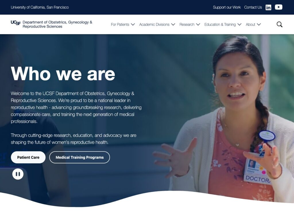 The UCSF OBGYN website home page