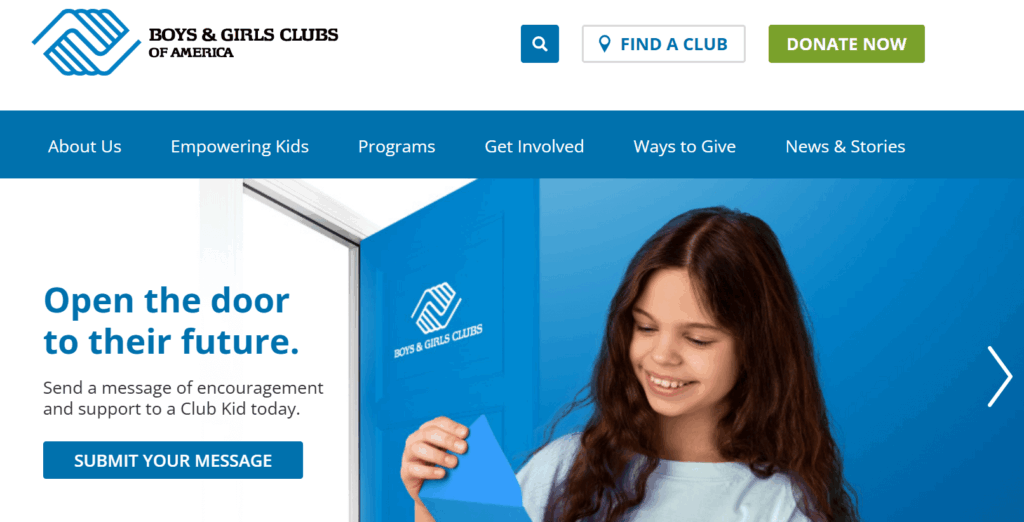 The homepage for the Boys & Girls Clubs of America website