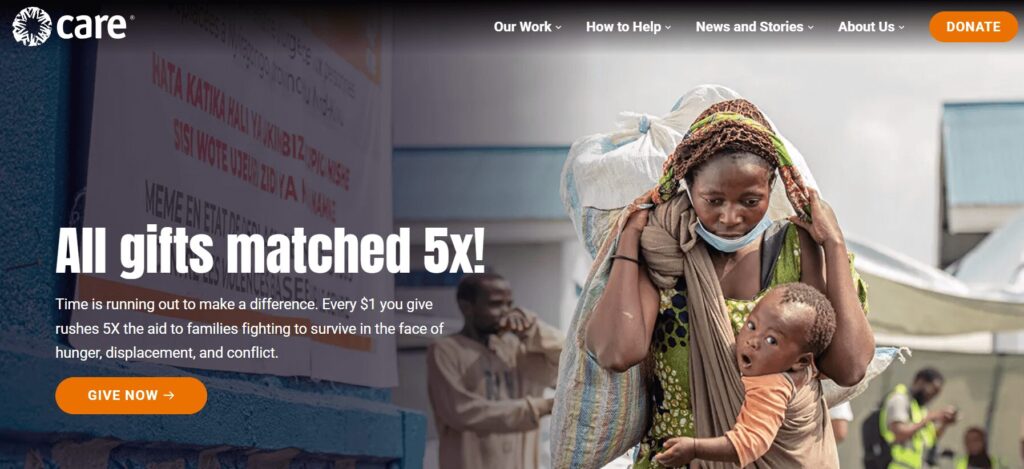 A screenshot of the CARE homepage