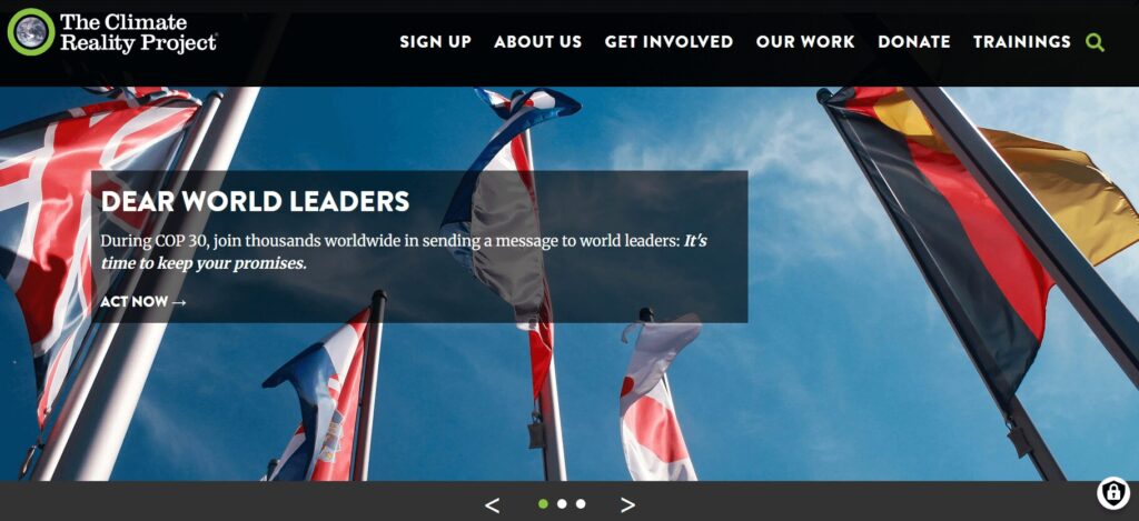 Homepage of the Climate Reality Project website