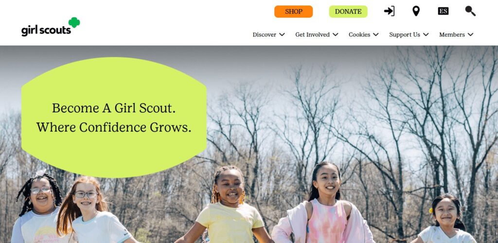 The homepage of the Girl Scouts website