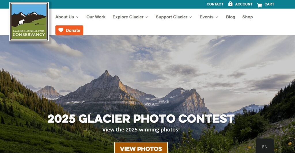 The homepage for the Glacier National Park Conservancy