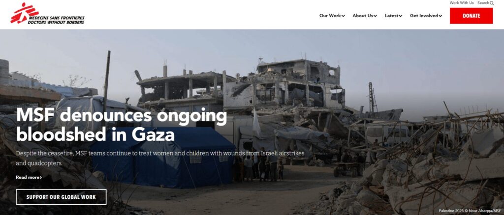The homepage of the Doctors Without Borders website
