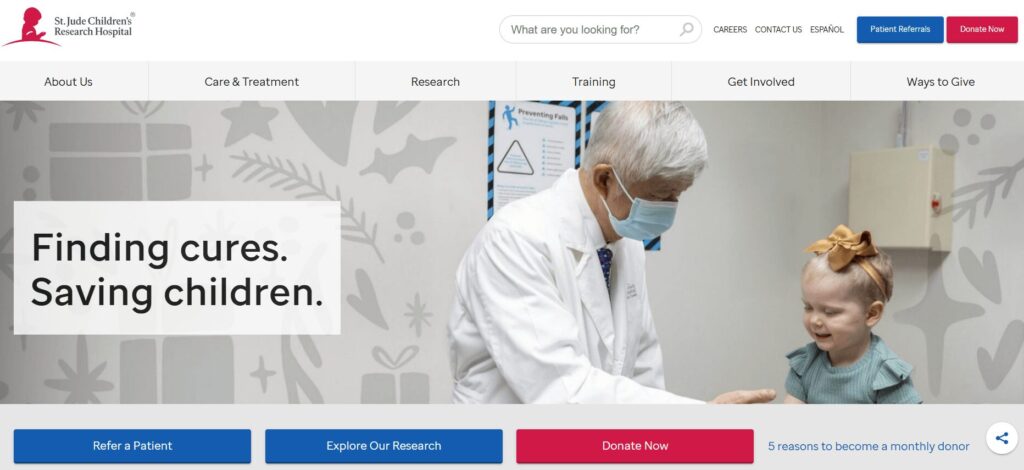The homepage of the St. Jude website