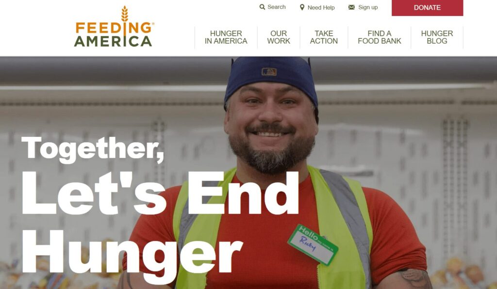 A screenshot of the Feeding America website homepage