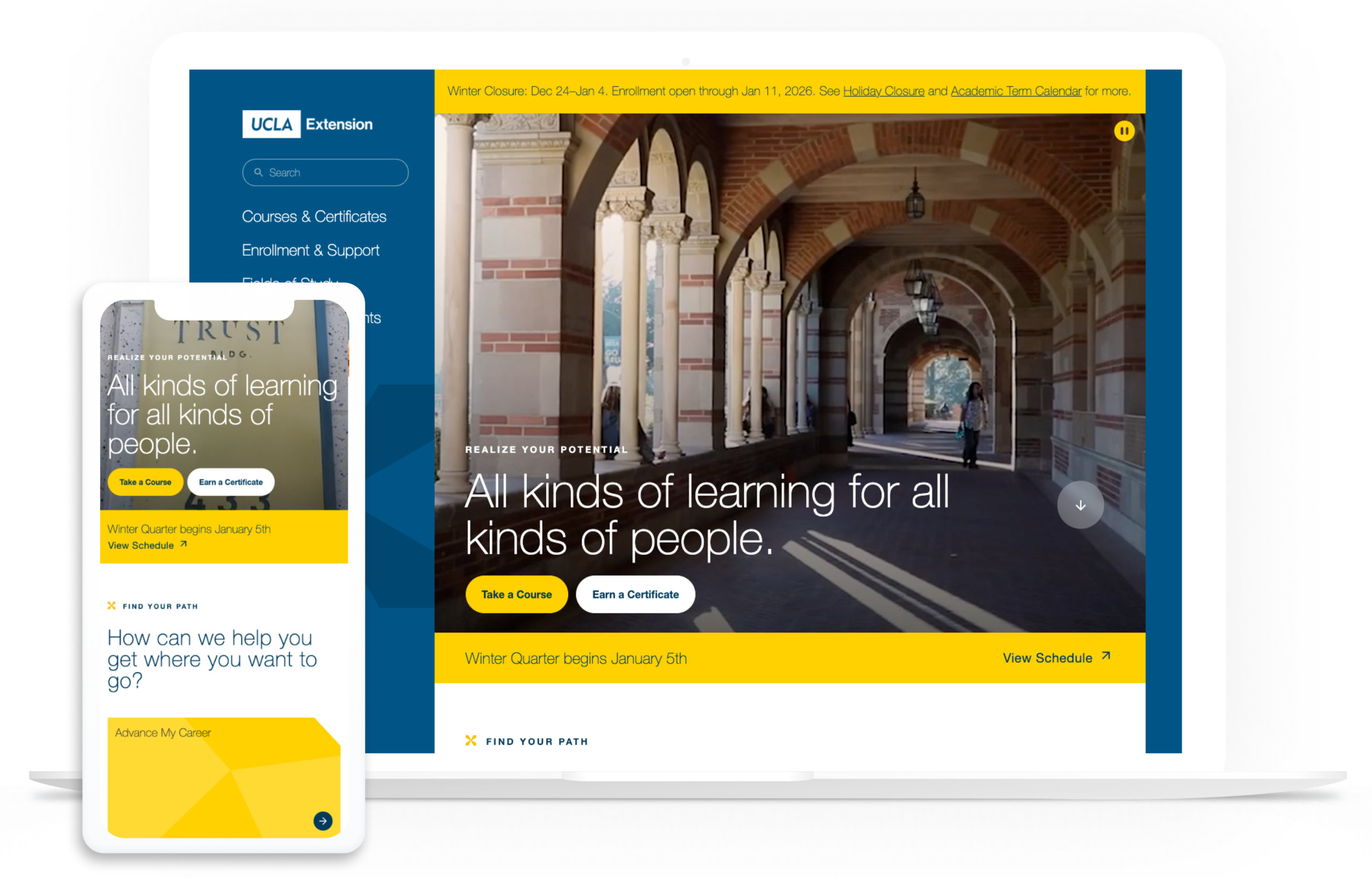 UCLA Extension website on multiple devices