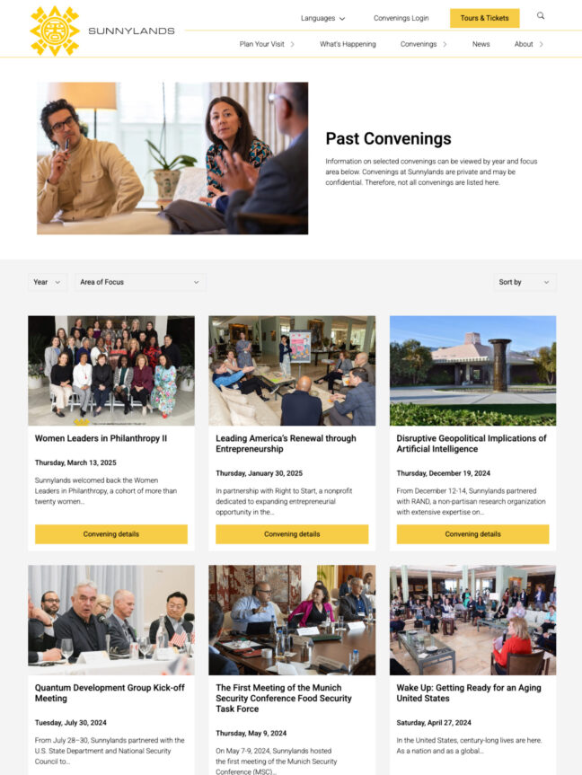 Sunnylands website page demonstrating reusable content blocks