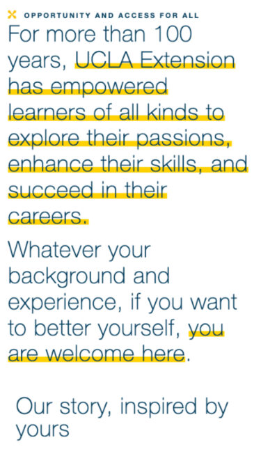 UCLA Extension mobile version of the home page