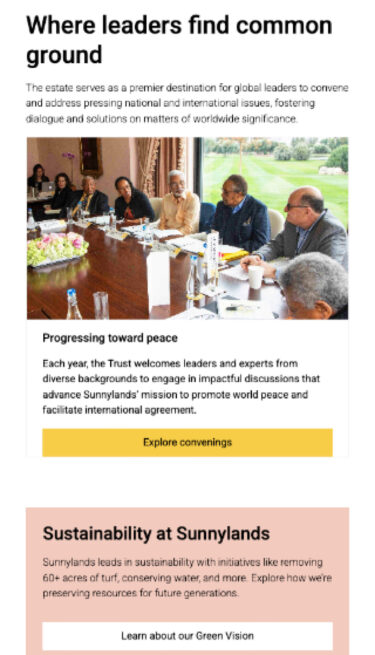 Mobile view from Sunnylands website of the home page