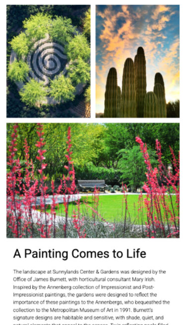 Mobile view from Sunnylands website of a photo gallery of the gardens