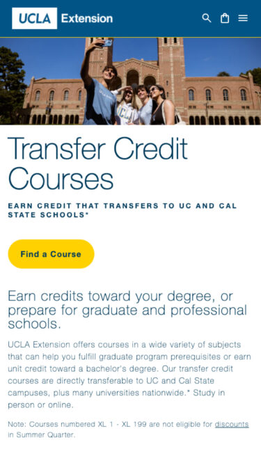 UCLA Extension mobile version of transfer credits