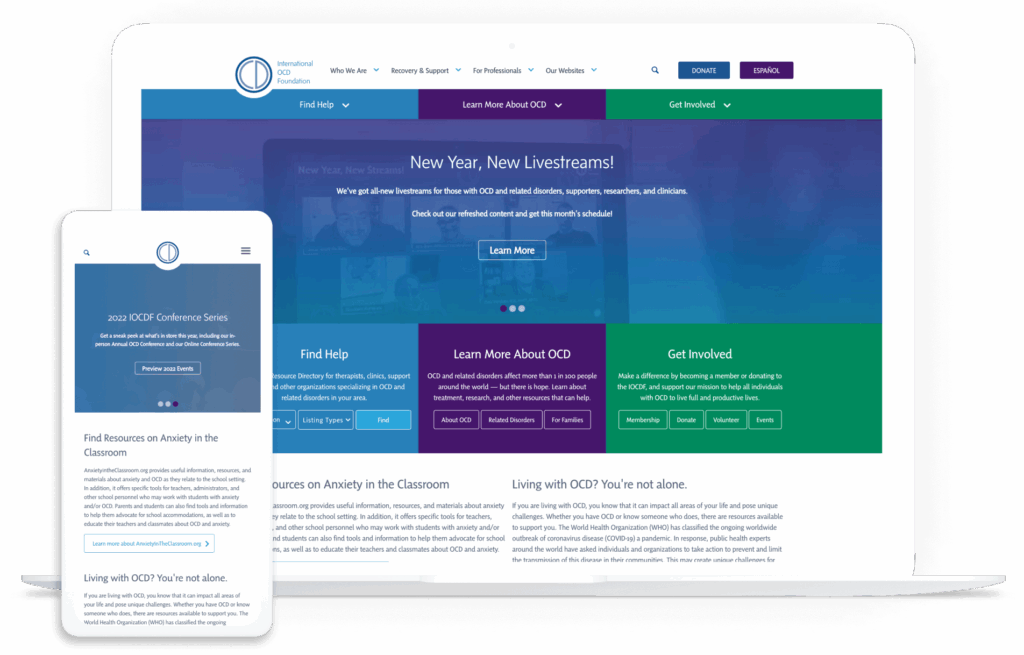 The IOCDF homepage on a mobile device and a desktop screen