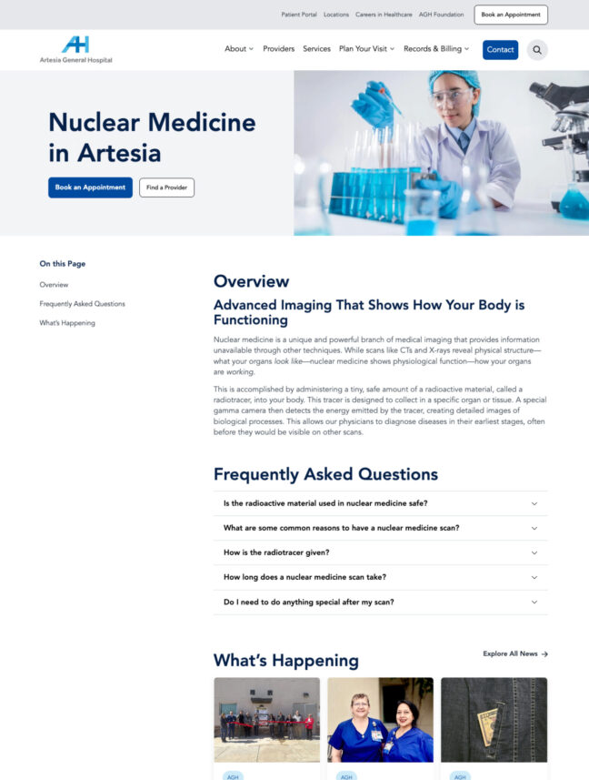 The Nuclear Science landing page from Artesia General's website